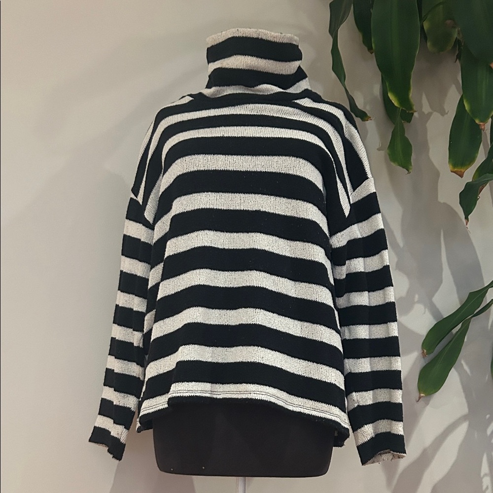 Zara Black and White Striped Turtleneck Sweater